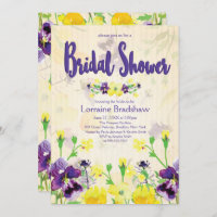 Invitations de douche nuptiale fleurie violette et