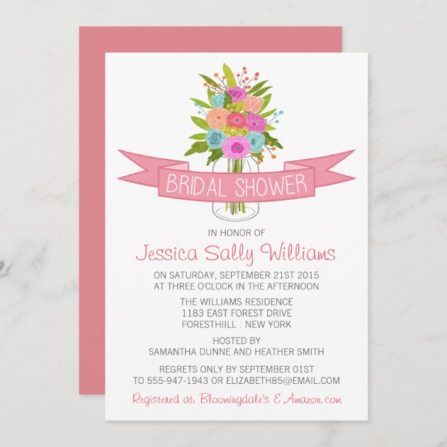 Invitations de douche nuptiale Floral Mason Jar (Devant / Derrière)