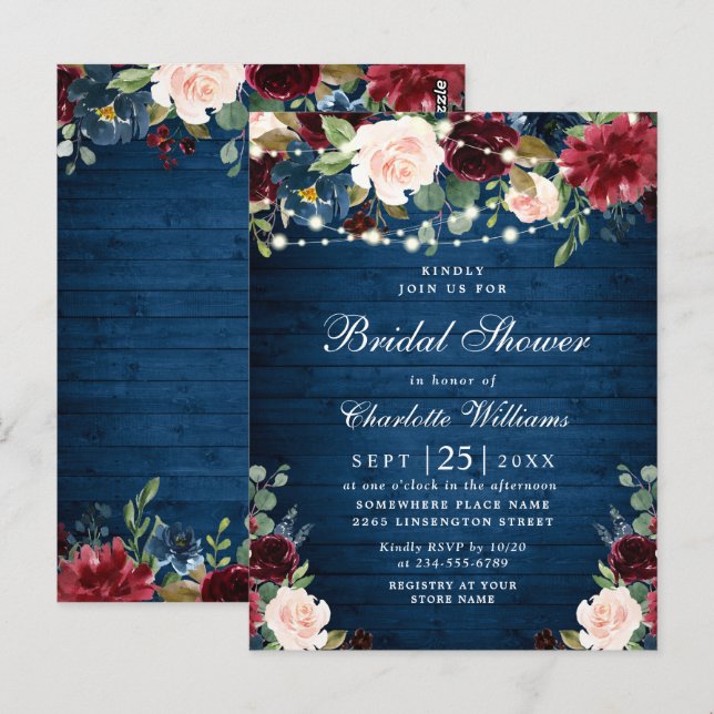 Invitations de douche nuptiale florale de la marin (Devant / Derrière)