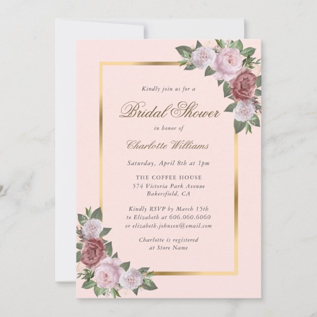 Invitations de douche nuptiale florale rose vif (Devant)