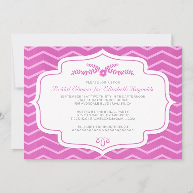 Invitations de douche nuptiale Fuchsia Chevron (Devant)