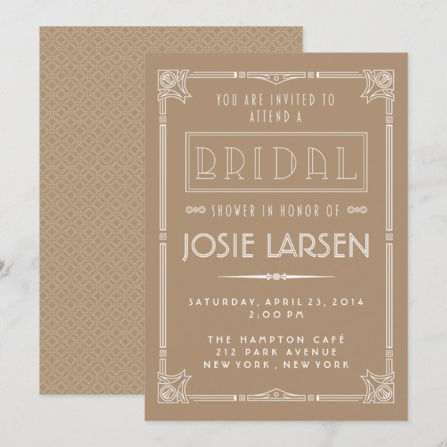 Invitations de douche nuptiale Gatsby Art Déco vin (Devant / Derrière)