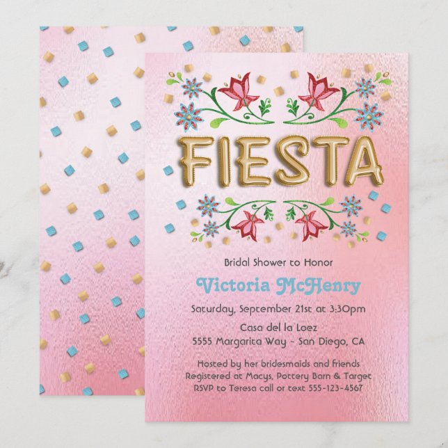 Invitations de douche nuptiale Gold Balloon Fiesta (Devant / Derrière)