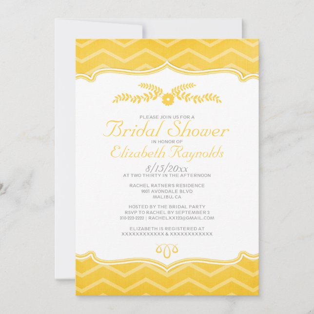 Invitations de douche nuptiale Gold Zigzag (Devant)