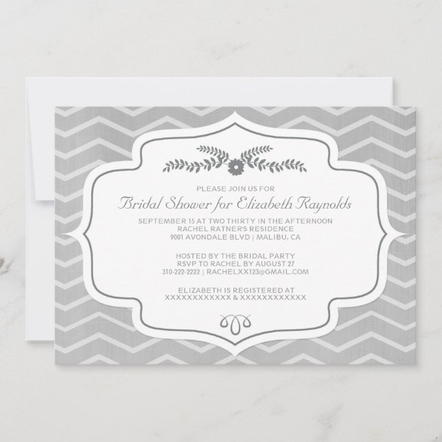 Invitations de douche nuptiale Grey Chevron (Devant)