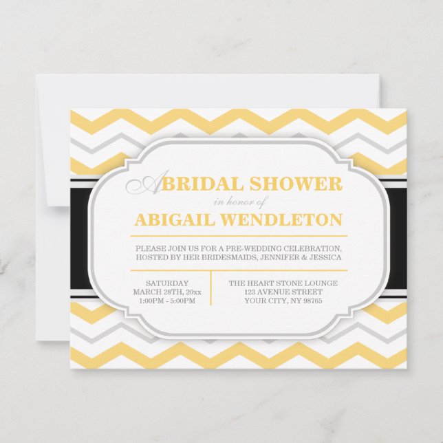 Invitations de douche nuptiale gris et jaune Chevr (Devant)