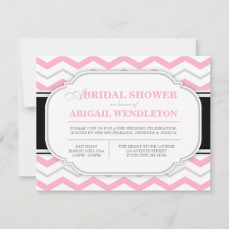 Invitations de douche nuptiale gris et rose Chevro