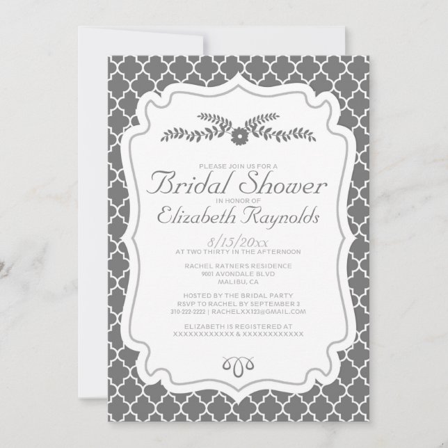 Invitations de douche nuptiale Gris Quatrefoil (Devant)