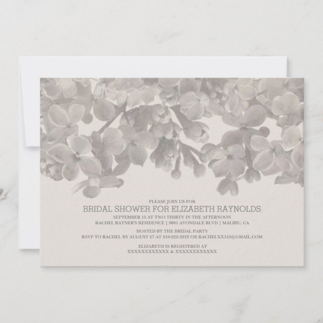 Invitations de douche nuptiale grise florale (Devant)
