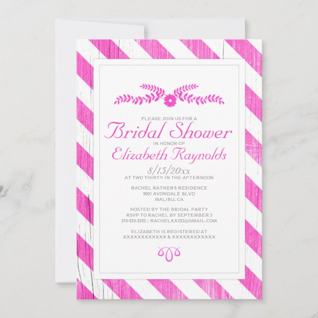 Invitations de douche nuptiale Hot Pink Stripes (Devant)