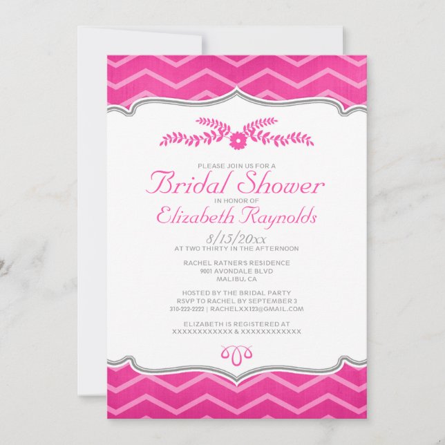 Invitations de douche nuptiale Hot Rose Zigzag (Devant)