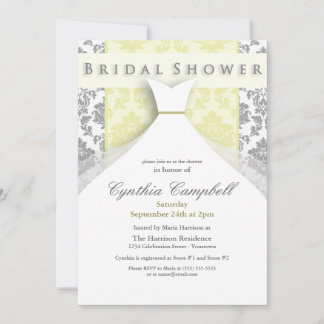 Invitations de douche nuptiale Jaune/Argent Damas