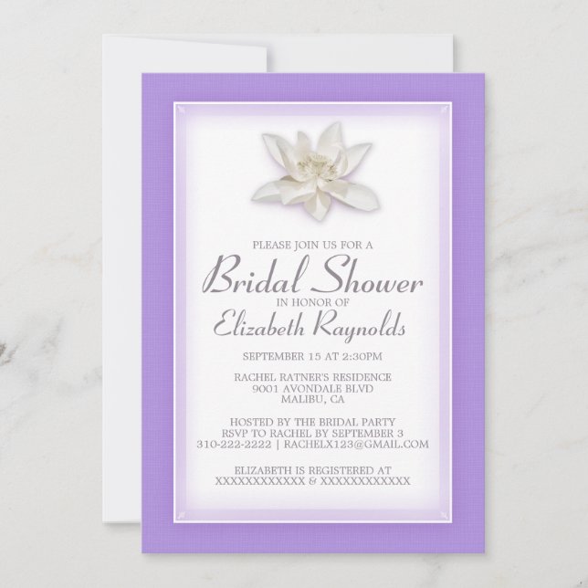 Invitations de douche nuptiale Lavender (Devant)