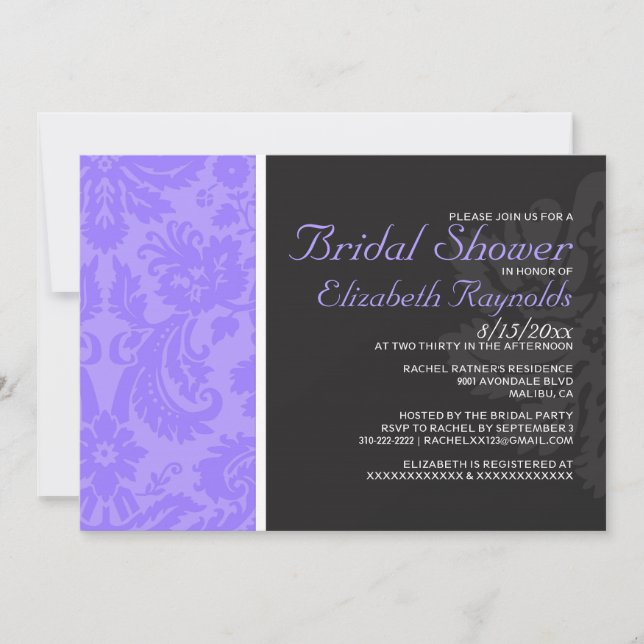 Invitations de douche nuptiale Lavender Damask (Devant)