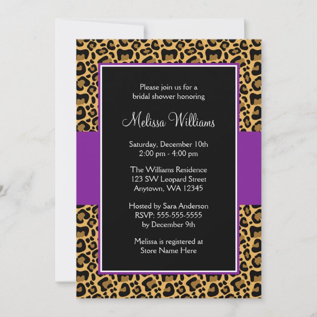 Invitations de douche nuptiale Leopard Purple (Devant)