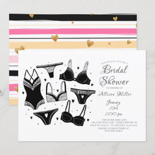 Invitations de douche nuptiale Lingerie noir et bl