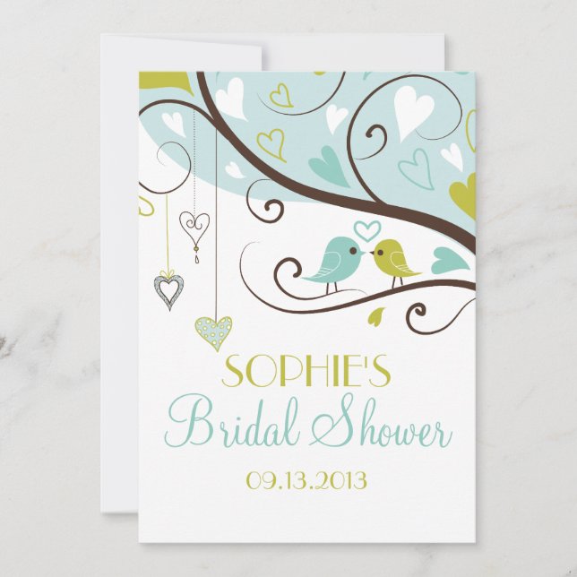 Invitations de douche nuptiale Lovebirds bleu et v (Devant)