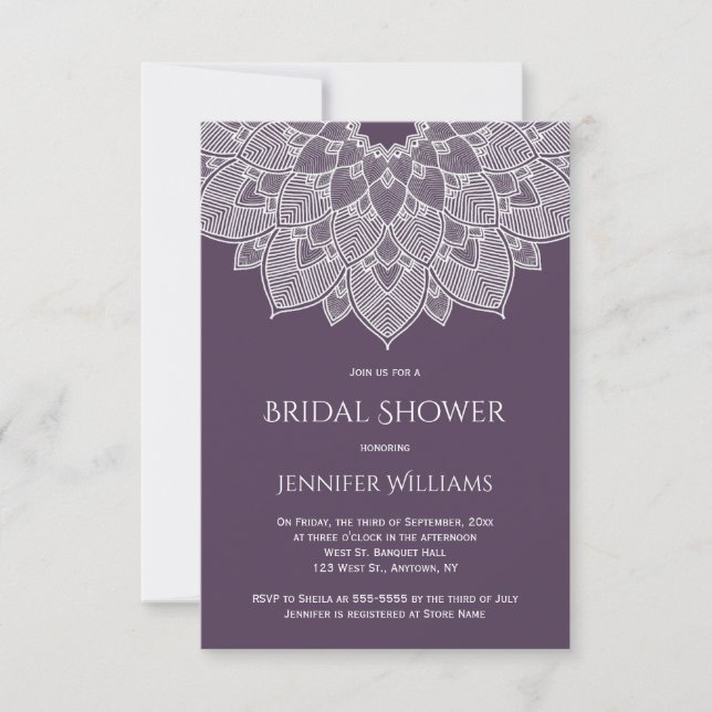 Invitations de douche nuptiale mandala violette (Devant)