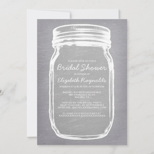 Invitations de douche nuptiale Mason blanc (Devant)