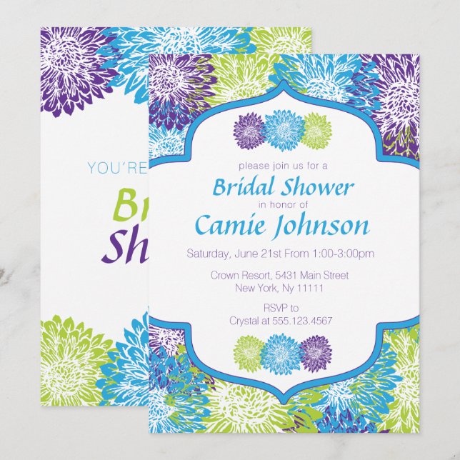 Invitations de douche nuptiale modernes, fleurs (Devant / Derrière)