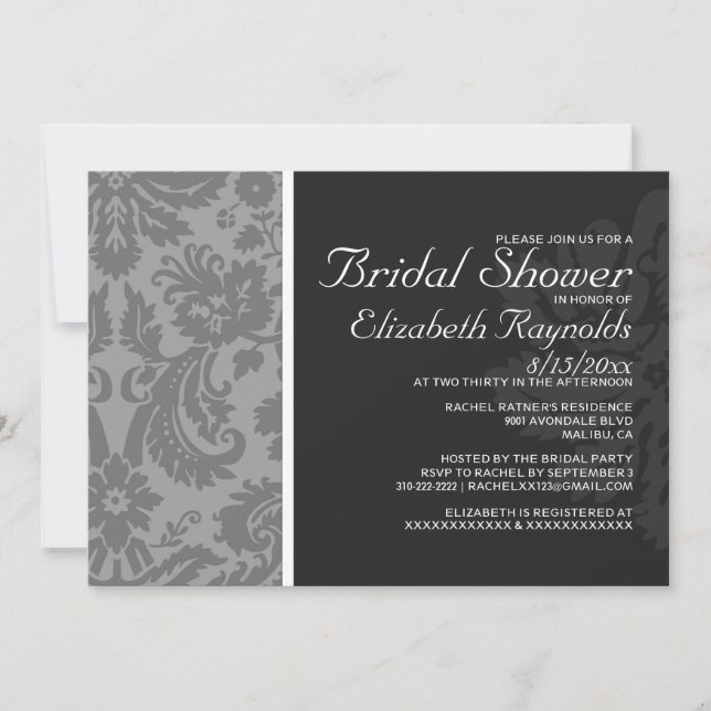 Invitations De Douche Nuptiale Noire Et Blanc (Devant)