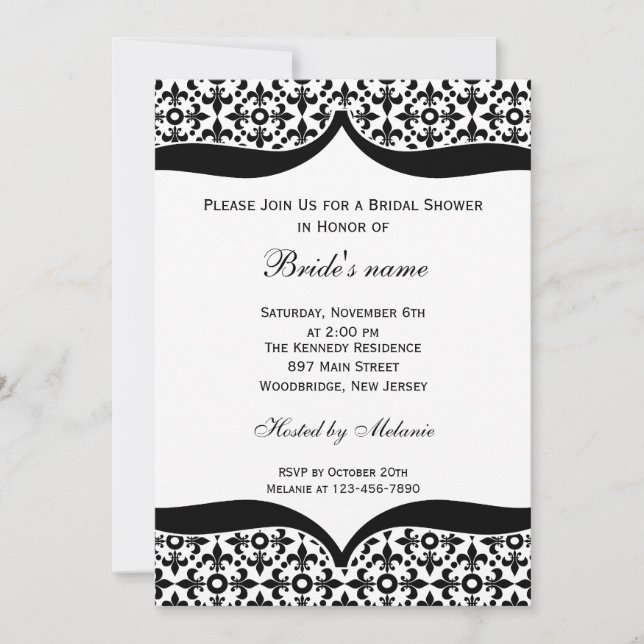 Invitations De Douche Nuptiale Noire Et Blanche (Devant)