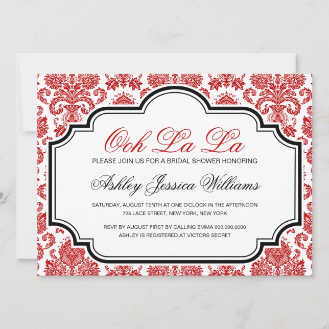 Invitations de douche nuptiale Ooh La Red Damask (Devant)