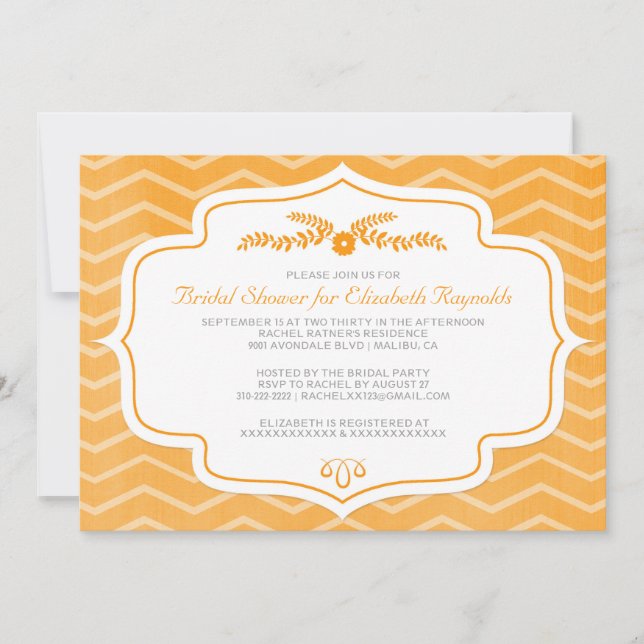Invitations de douche nuptiale Orange Chevron (Devant)