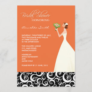 Invitations de douche nuptiale orange et noire