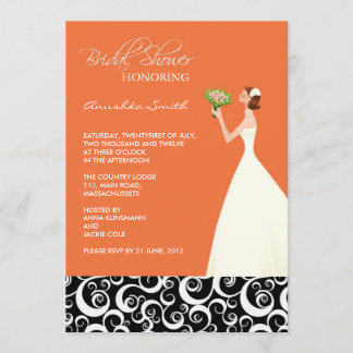 Invitations de douche nuptiale orange et noire