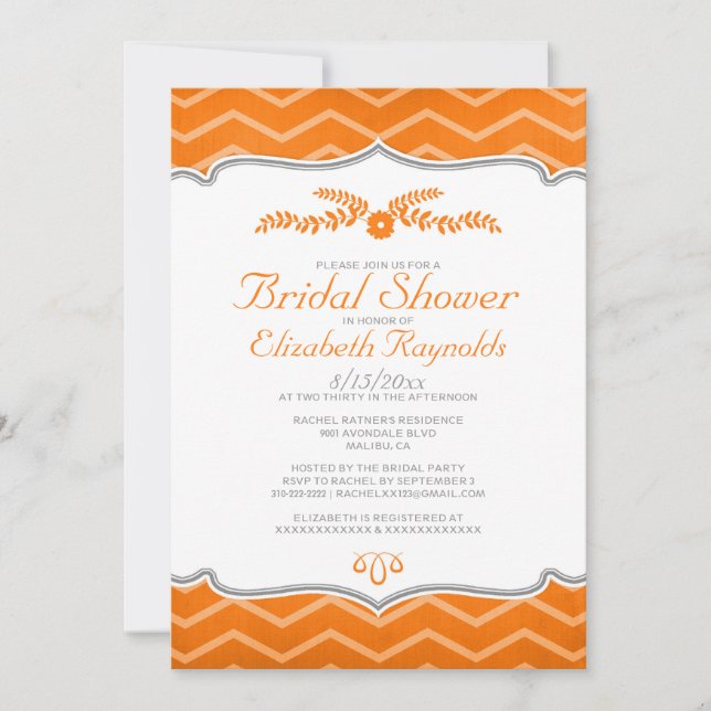 Invitations de douche nuptiale Orange Zigzag (Devant)