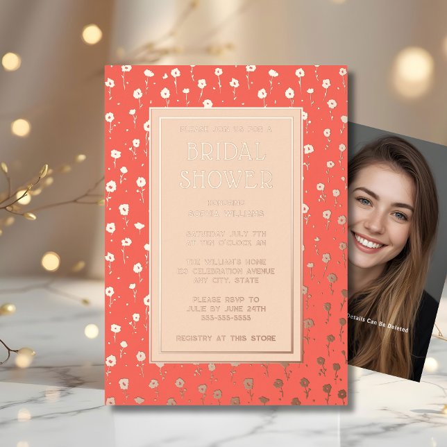 Invitations de douche nuptiale Peach Coral Foil (Créateur téléchargé)