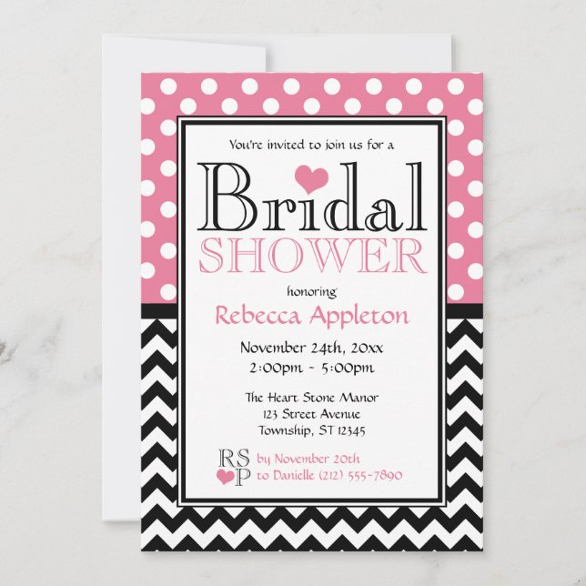Invitations de douche nuptiale Polka Dot Rose et C (Devant)