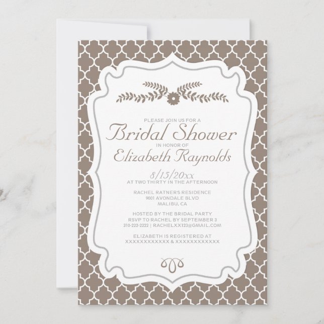 Invitations de douche nuptiale Quatrefoil Brown (Devant)