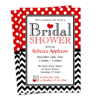 Invitations de douche nuptiale Red Polka Dot Chevr