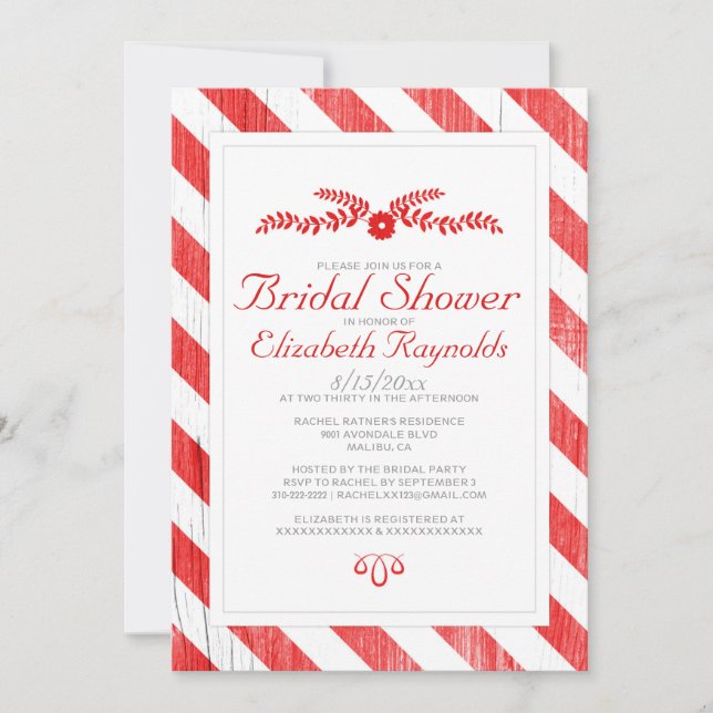 Invitations de douche nuptiale Red Stripes (Devant)
