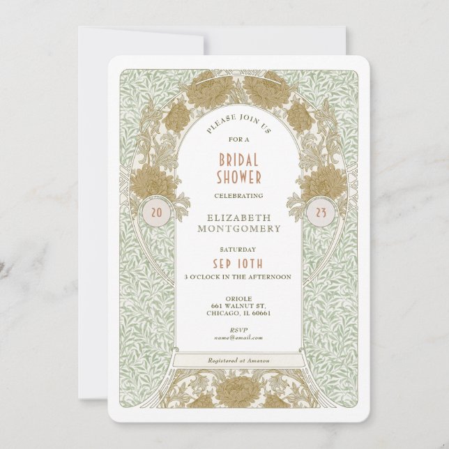 Invitations de douche nuptiale rétro Art Nouveau M (Devant)