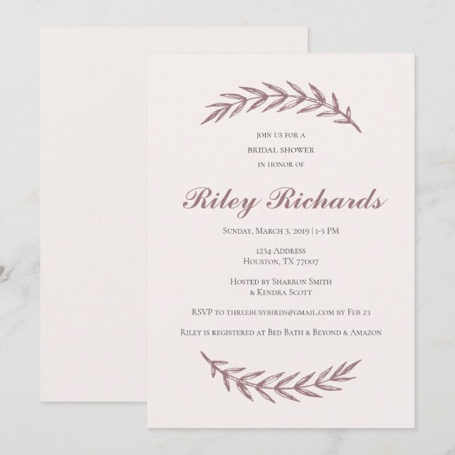 Invitations de douche nuptiale rose (Devant / Derrière)