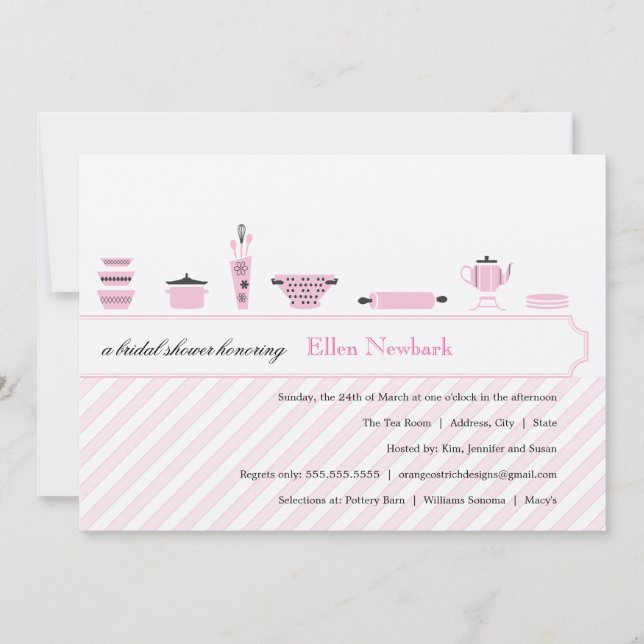 Invitations de douche nuptiale rose (Devant)