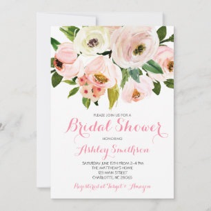 Invitations de douche nuptiale rose, fleurs roses