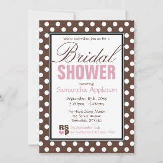 Invitations de douche nuptiale rose Polka Brown