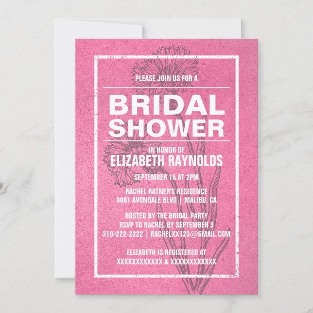 Invitations de douche nuptiale rose rustique (Devant)