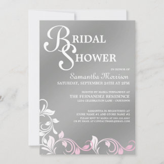 Invitations de douche nuptiale rose Shimmer Argent