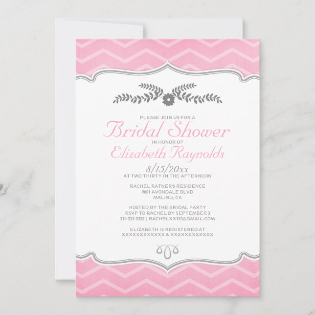 Invitations de douche nuptiale rose Zigzag (Devant)