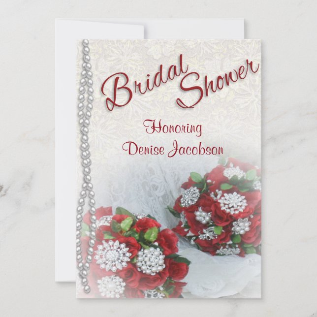 Invitations de douche nuptiale Roses et perles (Devant)
