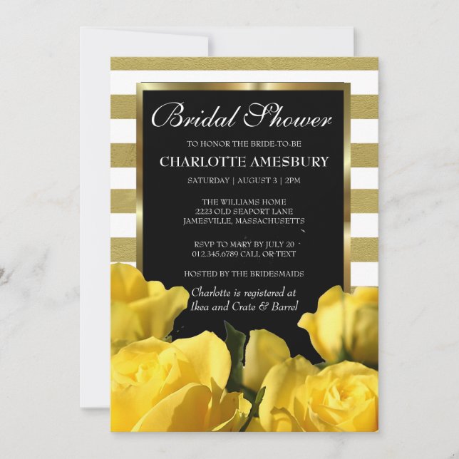 Invitations de douche nuptiale Roses Jaunes (Devant)