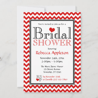 Invitations de douche nuptiale rouge et blanche Ch