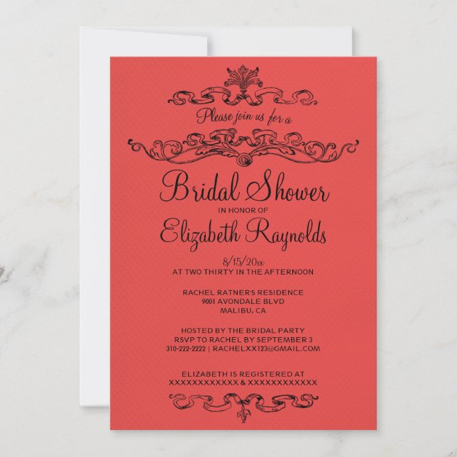 Invitations de douche nuptiale rouge et noire de l (Devant)