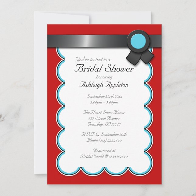 Invitations de douche nuptiale rouge et Turquoise, (Devant)