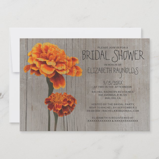 Invitations de douche nuptiale Rustic Marigolds (Devant)